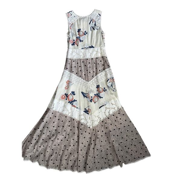Anthropologie Leifnotes Field Biology Floral Lace Trim Midi Dress Cream Size 4 - Picture 5 of 12